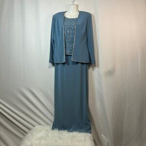 Montage by Mon Cheri Womens Dress Suit Formal Beaded Blue‎ Special Occasion 10P